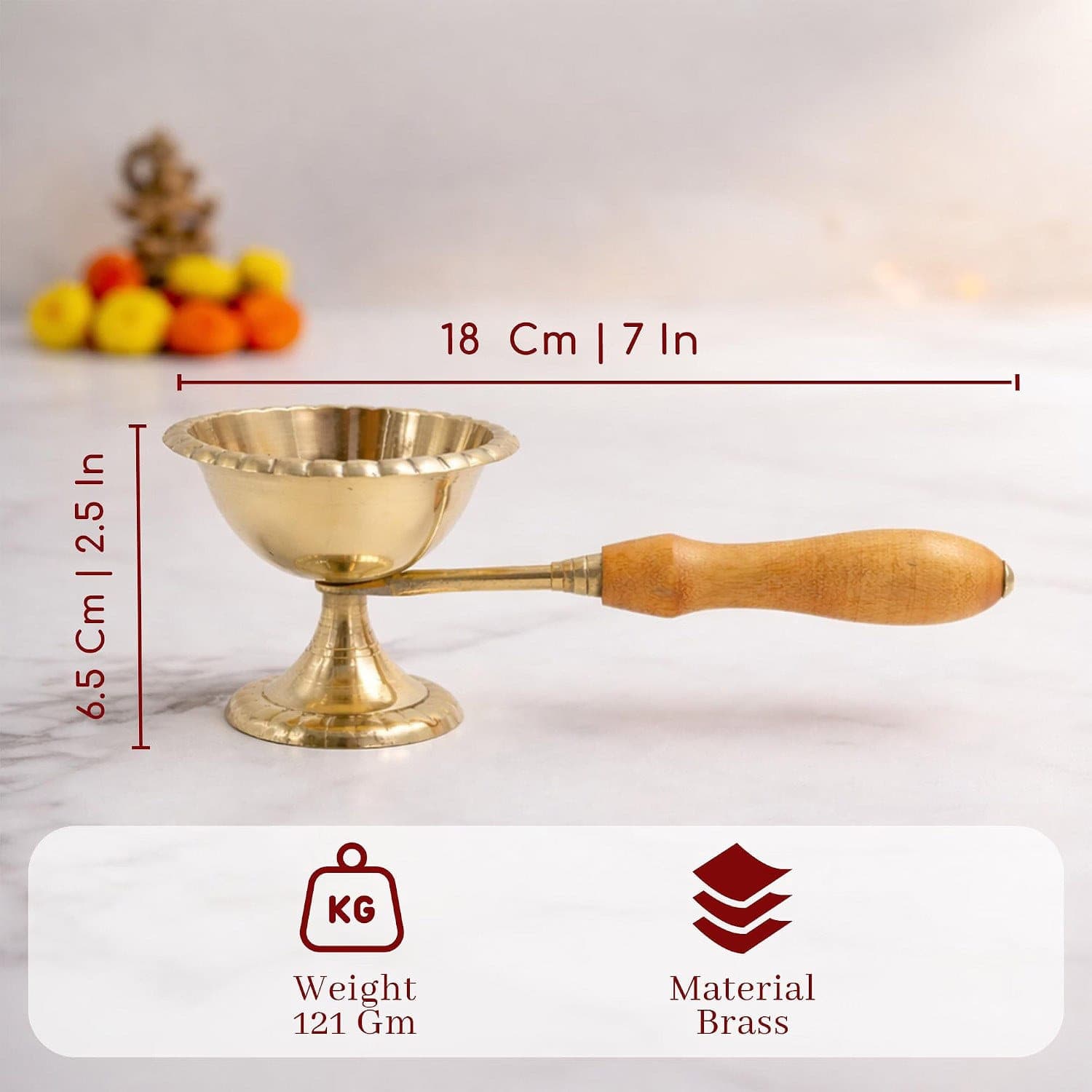 Brass Diya with Wooden Handle