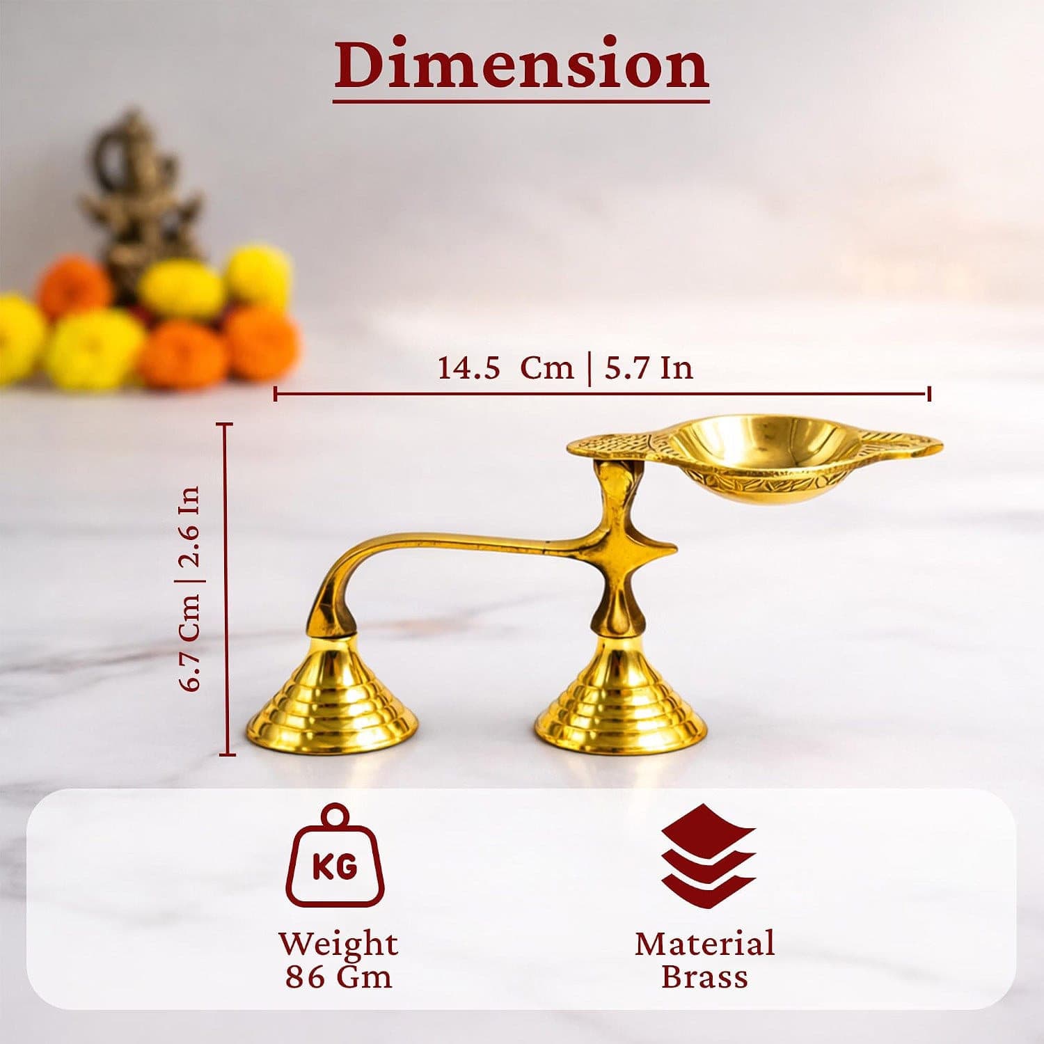 Brass Twin Diya on Stand