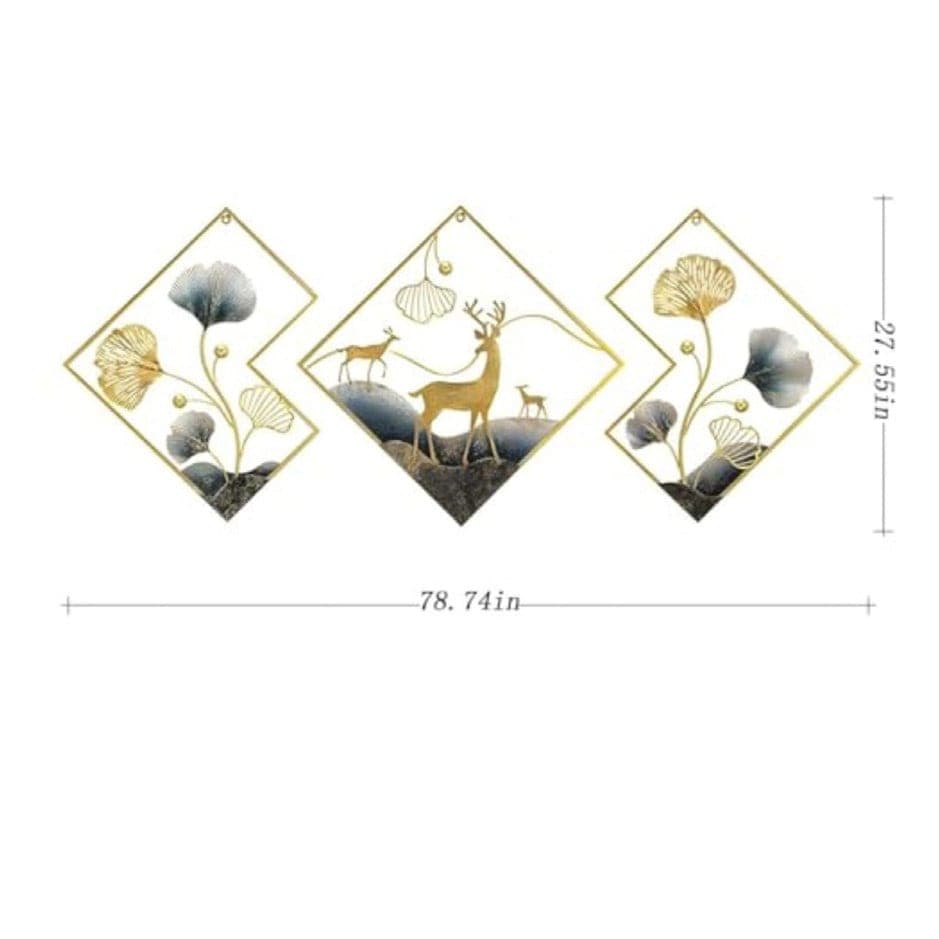 Deer and Ginkgo Wall Art (3 Piece)