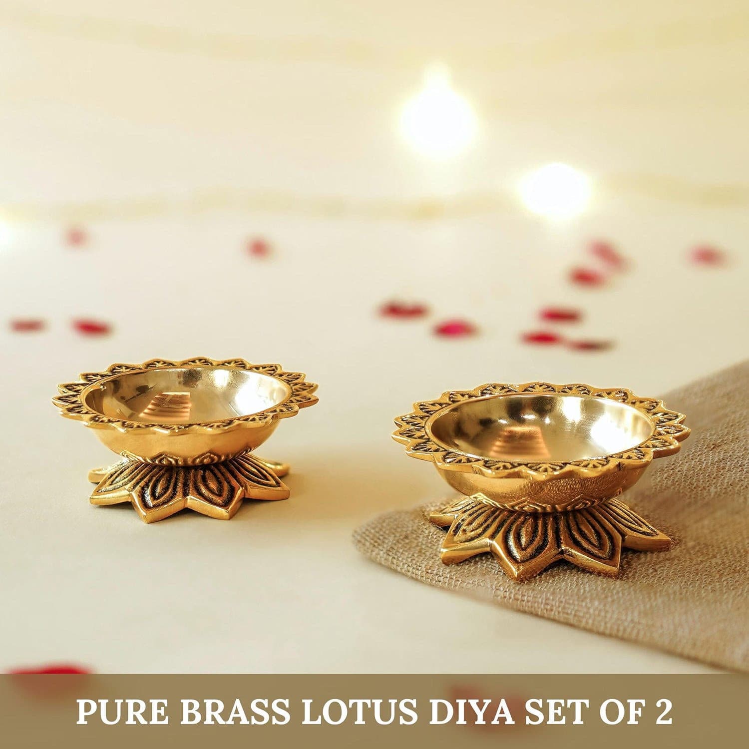Pure Brass Lotus Diya (Set of 2)